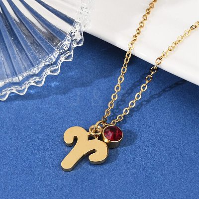 304 Stainless Steel Glass Drill Birth Stone Constellation Pendant Necklaces LS-STAS-D305-08G-A-1