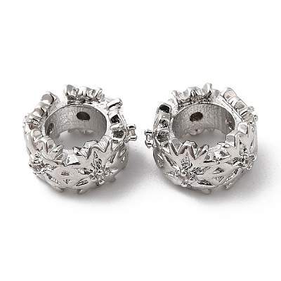 Brass Micro Pave Cubic Zirconia Rondelle European Beads KK-P234-36P-1