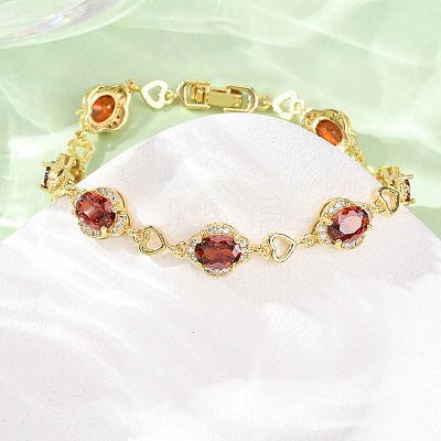 Heart & Oval Brass Micro Pave Cubic Zirconia Link Chain Bracelets for Women BJEW-A163-03G-02-1