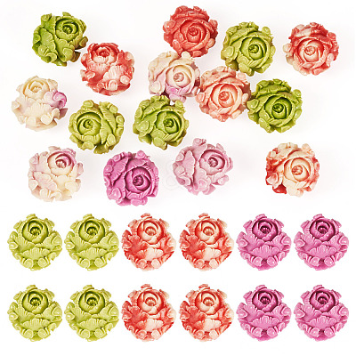 15Pcs 3 Colors Synthetic Coral Dyed Carved Beads SHEL-TA0001-30-1