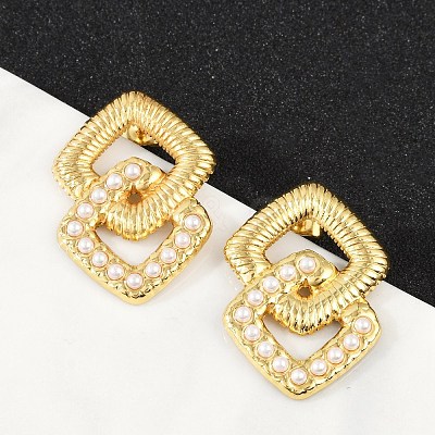 304 Stainless Steel ABS Plastic Pearl Stud Earrings for Women EJEW-U046-10G-1