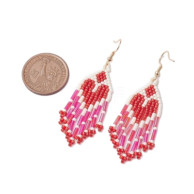 Heart Glass Seed Beaded Tassel Dangle Earrings for Women EJEW-MZ00201-01-1