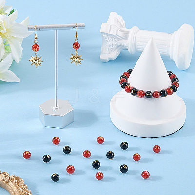 52Pcs 2 Colors Natural Carnelian and Black Onyx(Dyed & Heated) Beads G-SC0003-82-1
