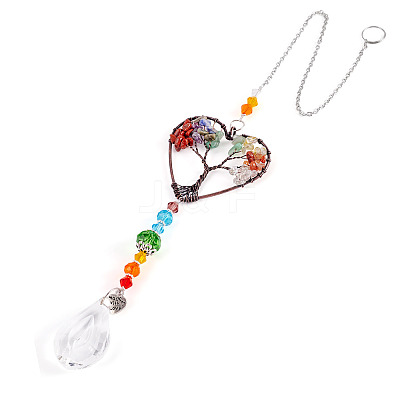 1Pc Wire Wrapped Alloy & Natural Mixed Stone Chips Tree of Life Hanging Suncatchers HJEW-TA0001-45A-1