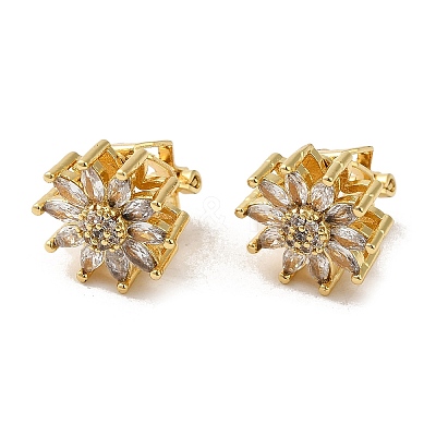 Rack Plating Real 18K Gold Plated Brass Sunflower Shape Clip-on Earrings EJEW-B034-05G-1