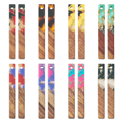 16Pcs 8 Colors Transparent Resin & Walnut Wood Big Pendants RESI-TA0002-53-1