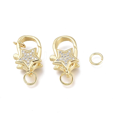 Brass Micro Pave Clear Cubic Zirconia Lobster Claw Clasps X-ZIRC-Q024-16G-1