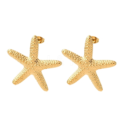 304 Stainless Steel Starfish Stud Earrings EJEW-Z135-02G-03-1