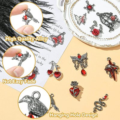 12Pcs 12 Styles Gothic Alloy Rhinestone Pendants FIND-CJ0004-81-1