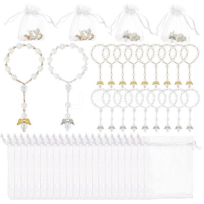 28Pcs 2 Styles Angel with Flower Plastic Imitation Pearl Charm Bracelets BJEW-GO0001-40-1