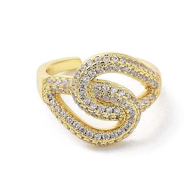 Brass with Cubic Zirconia Open Cuff Rings for Women RJEW-A035-18G-1