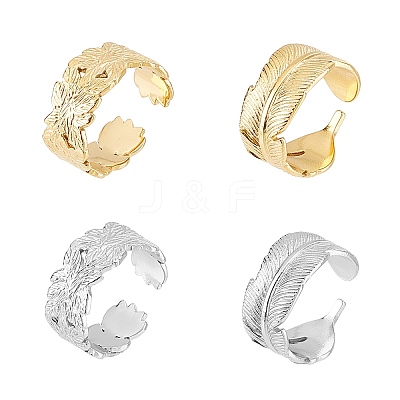 4Pcs 4 Style Ion Plating(IP) 304 Stainless Steel Cuff Rings STAS-UN0032-84-1