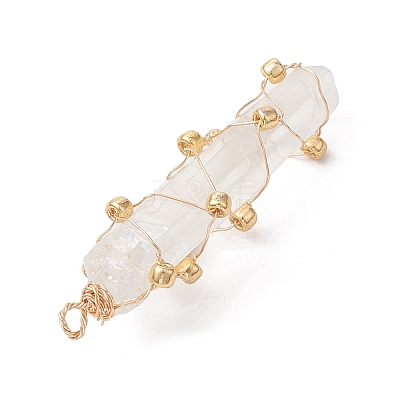 Copper Wired Electroplated Natural Quartz Crystal Pendants PALLOY-JF02626-01-1
