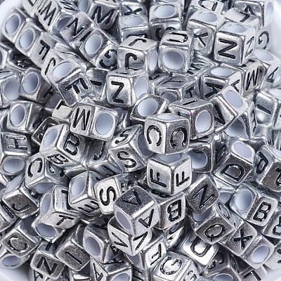 Antique Silver Plated Large Hole Acrylic European Beads X-PACR-Q099-01-1