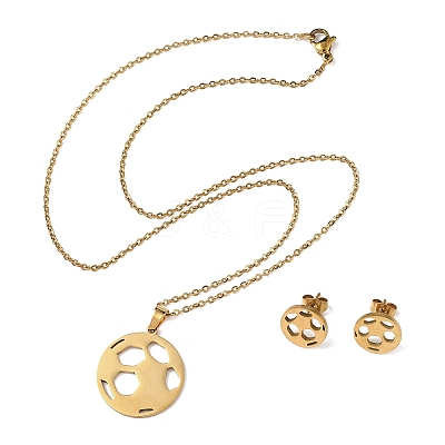 Football 201 Stainless Steel Pendant Necklaces & Stud Earrings Sets for Women SJEW-Q025-01G-1