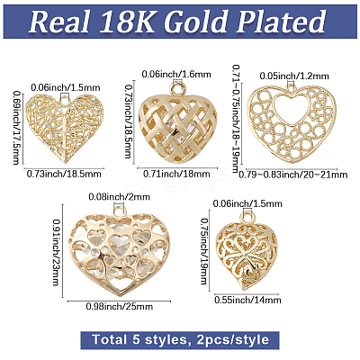 10Pcs 5 Styles Brass Filigree Pendants KK-SC0007-47-1