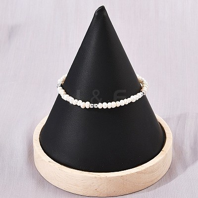 Brass & Natural Pearl Round Beaded Bracelets for Women BJEW-D366-02P-1