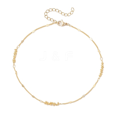 Brass Heart & Round Beaded Link Chain Anklets for Women AJEW-AN00714-1