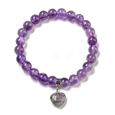 8.5mm Round Natural Amethyst Beaded Stretch Bracelets BJEW-C074-01M-1