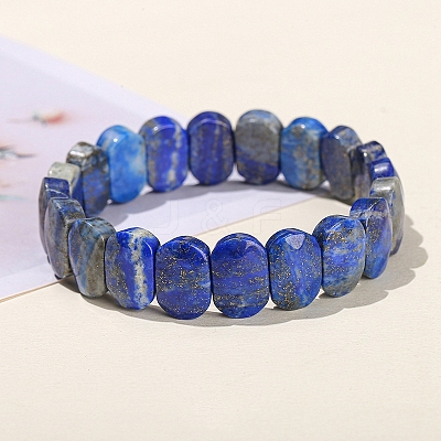 Natural Lapis Lazuli Oval Bead Stretch Bracelets for Men Women PW-WG50701-05-1