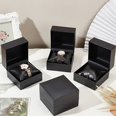 Square Diamond Print Cardboard Jewelry Watch Storage Boxes CON-WH0092-56-1