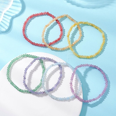 7Pcs Dyed Natural Malaysia Jade Rondelle Beads Stretch Bracelets for Women BJEW-JB13048-1