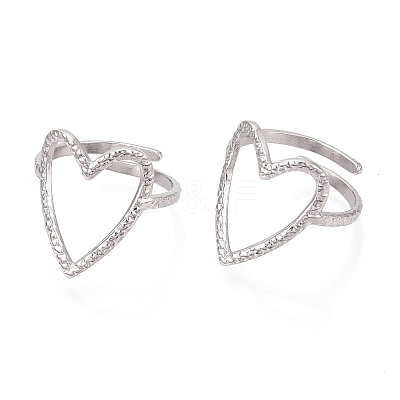 Non-Tarnish 304 Stainless Steel Heart Cuff Ring RJEW-N038-123P-1
