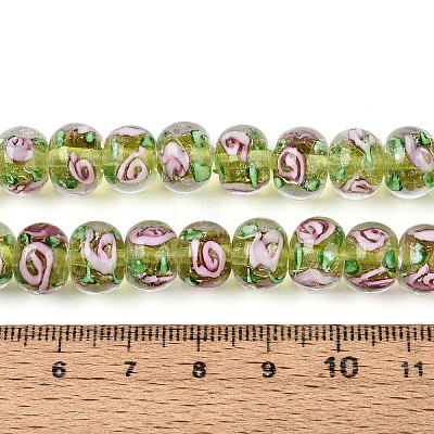 Handmade Lampwork Inner Flower Rondelle Beads Strands LAMP-T022-24H-1