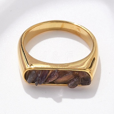 Rectangle Natural Amethyst Chips Finger Rings RJEW-D303-02G-05-1