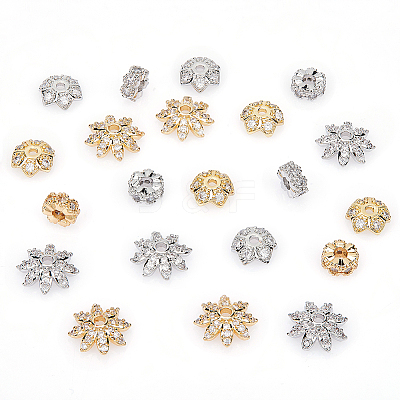 24Pcs 6 Styles Brass Clear Cubic Zirconia Spacer Beads KK-CA0003-63-1