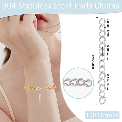100 Strands 304 Stainless Steel Chain Extender STAS-BBC0005-51B-1
