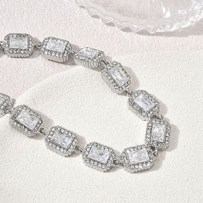 304 Stainless Steel Full Rhinestone Rectangle Link Chain Bracelets SA-CBABBEA-03P-1