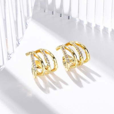 Rack Plating Brass Micro Pave Clear Cubic Zirconia Cuff Earrings EJEW-H147-08G-1