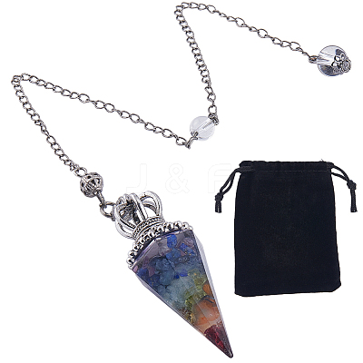 1Pc Clear Resin & Gemstone Chips Hexagonal Cone Pendant Dowsing Pendulums AJEW-SC0002-30-1