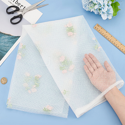 Polyester Flower Pattern Mesh Fabric SENE-WH0003-45A-1