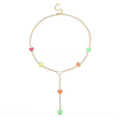 Brass Cubic Zirconia with Enamel Lariat Necklaces NJEW-S418-03-1