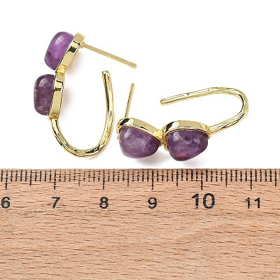 Valentine's Day Heart Natural Amethyst Stud Earrings EJEW-T053-01G-09-1