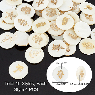 40Pcs 10 Style Natural Freshwater Shell Pendants SHEL-PH0001-20-1
