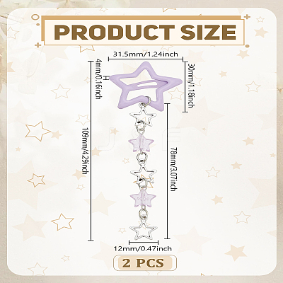 2Pcs Star Alloy & Acrylic & Iron Snap Hair Clips PHAR-LP0001-02-1
