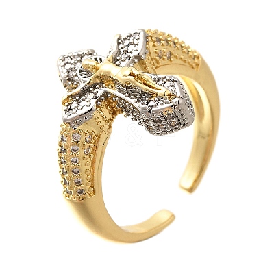 Brass Micro Pave Clear Cubic Zirconia Cuff Rings RJEW-U035-02GP-02-1