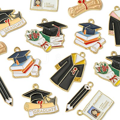 14Pcs 7 Styles Graduation Season Alloy Enamel Pendants ENAM-FS0001-80-1