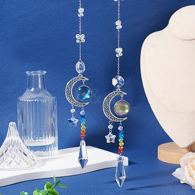 2Pcs Glass Butterfly & Cone Hanging Suncatchers HJEW-TADJ0021-1