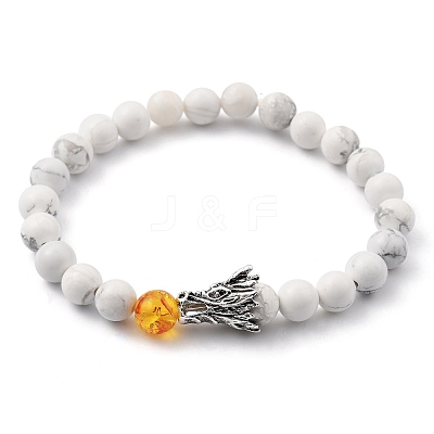Men's Natural Howlite & Lava Rock Stretch Beaded Bracelets Sets BJEW-JB05429-1