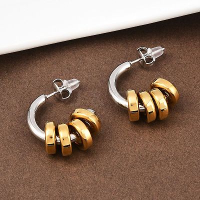 304 Stainless Steel Two Tone C-Shaped Stud Earrings EJEW-K268-78GP-1