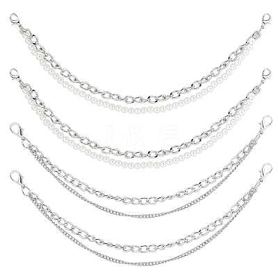 2Pcs Alloy Curb Chain with Plastic Pearl Bead Double Layer Boot Strap Chains AJEW-ME0003-15-1