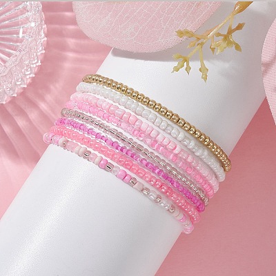 8Pcs 8 Color Glass Seed Beaded Stretch Bracelets Set for Women BJEW-JB09661-01-1