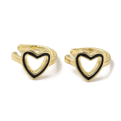 Rack Plating Brass Enamel Heart Cuff Earrings for Women EJEW-C097-15G-1