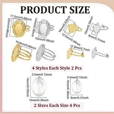 8Pcs 304 Stainless Steel Open Cuff Ring Component STAS-ME0002-78-1