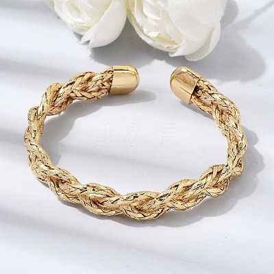 Brass Braided Rope Cuff Bangles for Women KK-CBACA61-01G-1