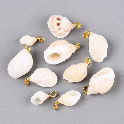 Brass & Natural Spiral Shell Pendants SHEL-Q029-13KCG-1